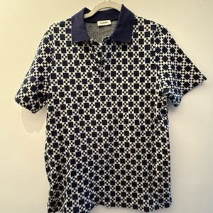 Sandro Navy and White Checkerboard Polo